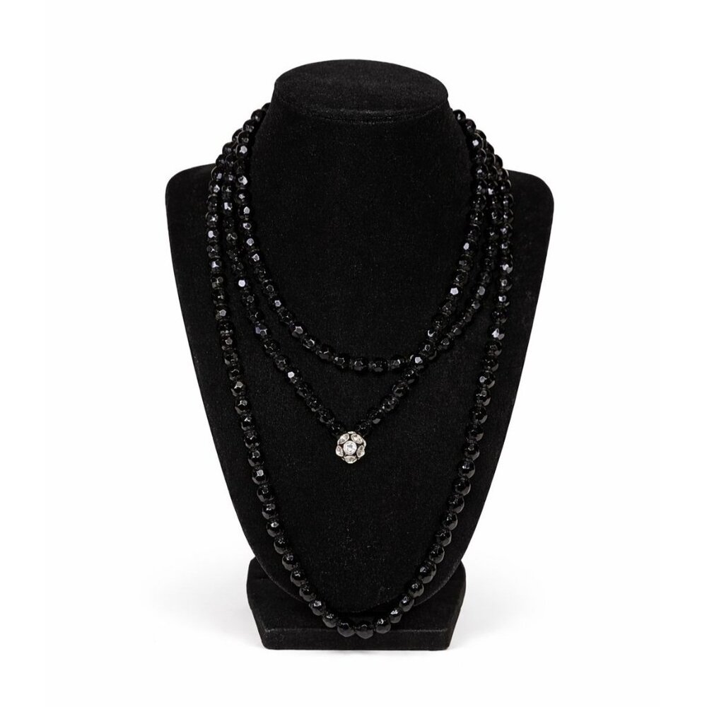 Simply Vera Wang 58" Faceted Black 8MM Glass Bead Necklace Rhinestone Ball
